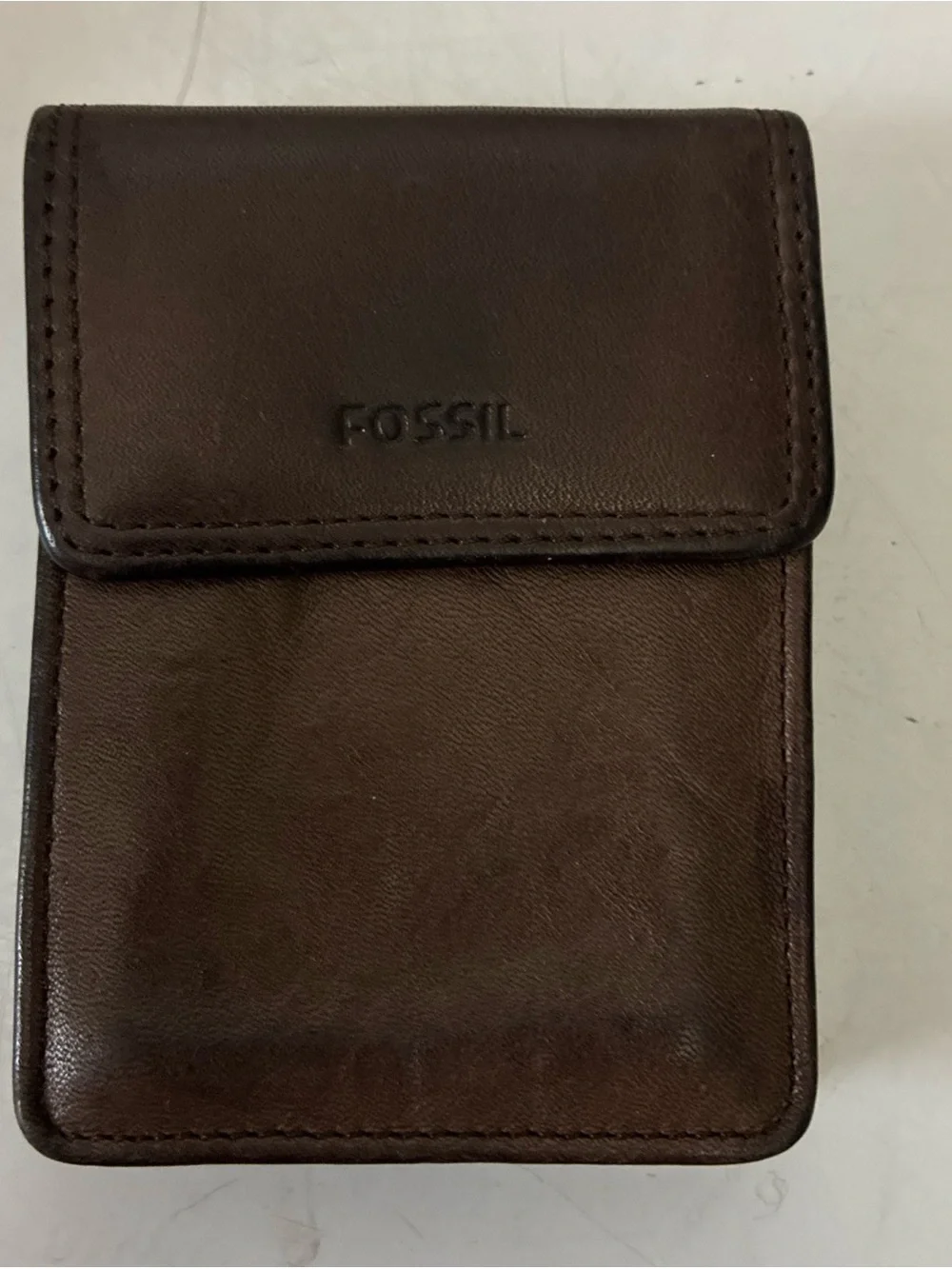 Vintage Fossil Dark Walnut Brown Leather Card & Snap Key/Money Pouch 90s EUC